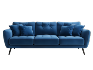 Royal blue sofa with matching throw pillows high resolution picture