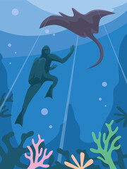 flat illustration of marine biota