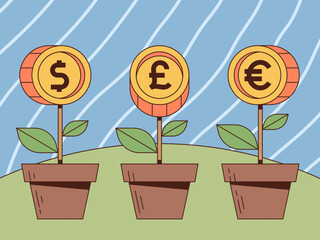 Illustration of various currencies