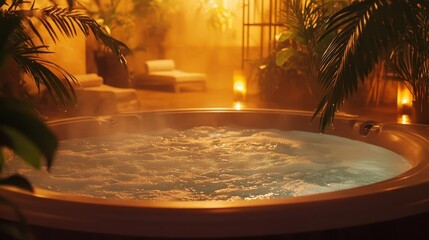 relaxing hot tub in tropical spa setting
