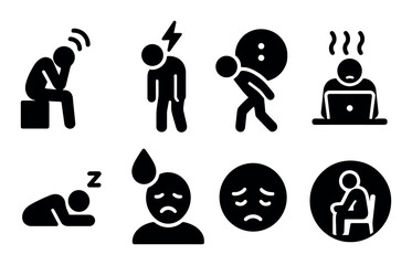 Illustrated icons depicting emotional and physical stress symptoms