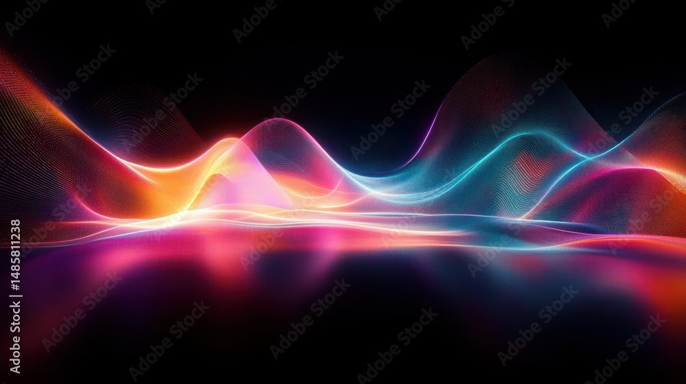 Poster abstract glowing colorful light waves in shades of pink red orange and blue on a dark background cre
