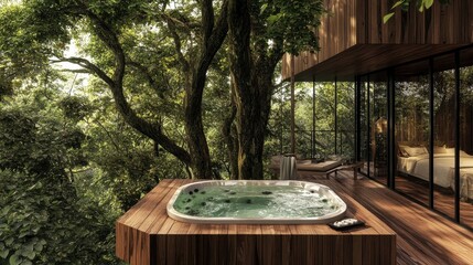 Fototapeta premium luxurious treetop hot tub with forest view