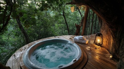 luxurious outdoor hot tub in a treetop sanctuary