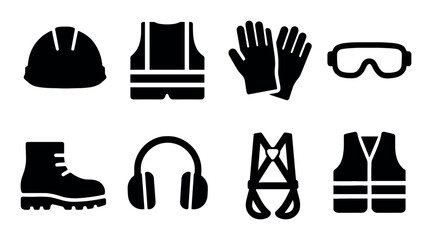 Safety gear icons: helmet, gloves, goggles, vest, boots