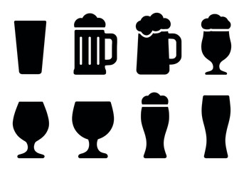 Set of various beer glass silhouettes with foam tops