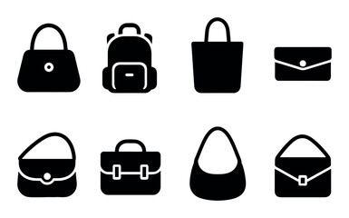 Collection of various bag silhouettes: handbags, backpack, purses