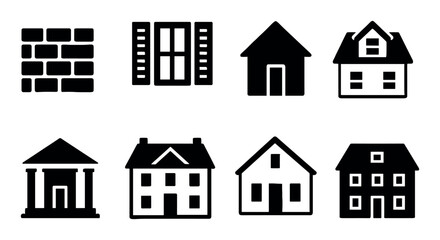 Collection of various architectural icons including houses and buildings