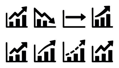 Fototapeta premium Set of eight graph icons showing rising and falling trends