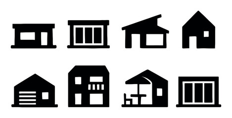Silhouettes of various house designs and architectural styles