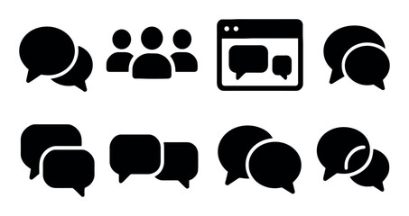 Set of communication icons with speech bubbles and chat symbols