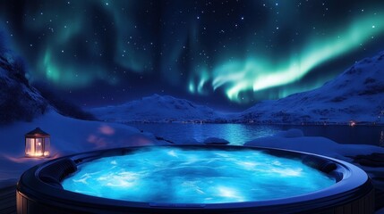 northern lights hot tub winter wonderland