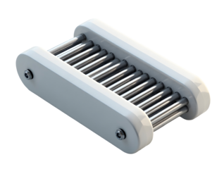 White metal device with cylindrical rods and white side panels isolated transparency,cut out