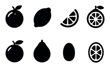 Black silhouette icons of citrus fruits and various shapes