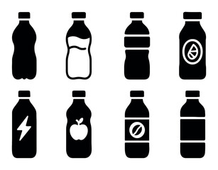 Set of various beverage bottles with different designs and shapes