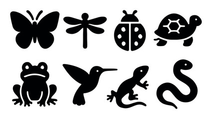 Obraz premium Silhouette icons of insects and reptiles on white background
