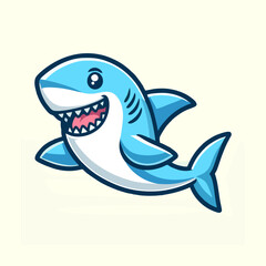 Cute aquatic shark mascot predator cartoon animal logo badge vector illustration for marine wildlife underwater theme commercial use modern art fantasy drawing symbol commercial illustration template