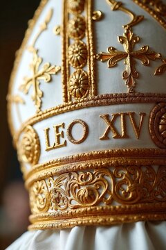 Wei&szlig;-goldene Papst Mitra mit Stickereien