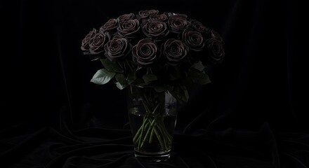 Dark Elegance A Stunning Bouquet of Black Roses in a Glass Vase