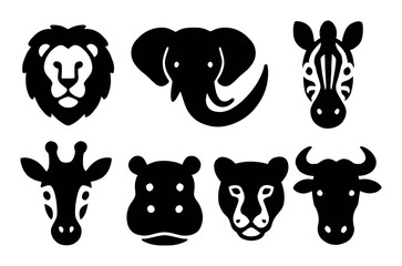 Fototapeta premium Black silhouette icons of african wildlife animals