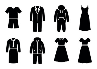 Silhouette icons of various clothing styles for men and women