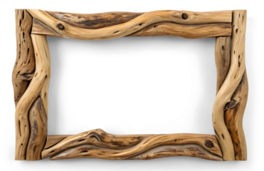 Wooden frame made of twisted wood isolated on white or transparent background