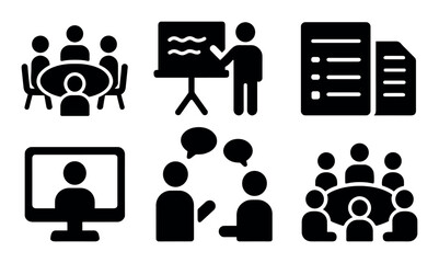 Black icons of communication and meetings in different formats