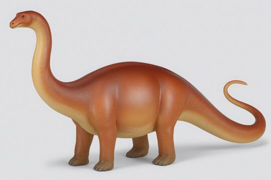 A detailed model of a long-necked dinosaur stands prominently against a neutral backdrop. Its smooth textures and rich colors depict the creatures likely appearance, intriguing viewers of all ages.