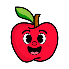 Cartoon apple mascot character. Isolated vector illustration on a white background, in a vector art style, in the format of a sticker, with a simple design, simple lines, and flat colors