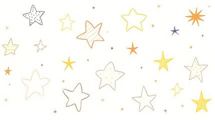 Cute star pattern illustration with yellow, orange, and blue stars on a white background. Perfect for kids' decor, stationery, or digital design.