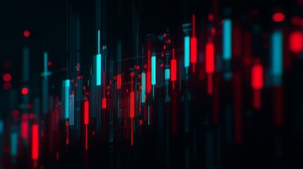Abstract Digital Visualization of Colorful Data Waves in Blue and Red Against a Dark Background Representing Technology and Innovation