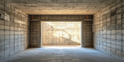Garage with exposed cinder block walls