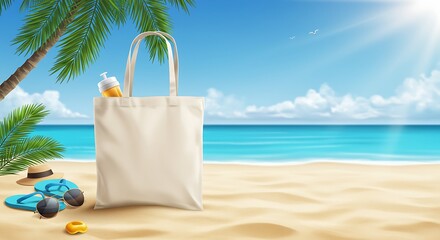 Obraz premium Tote bag at beach scene