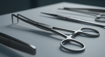 Surgical Instruments Close-Up on a Sterile Table Preparing for a Crucial Operation