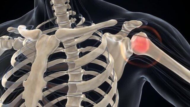 3D rendered Medical Animation of inflammation of a man's right shoulder. Suitable for medical or education footage.