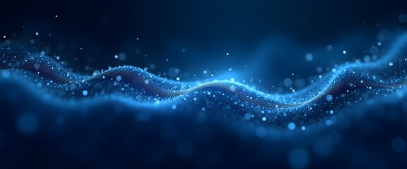 Abstract Navy Blue Wave Particles on Dark Background
