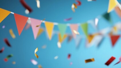 Festive celebration with colorful bunting and confetti