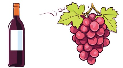 Elegant Contour Wine Bottle with Grape Fruit Vector Illustration for Design Projects