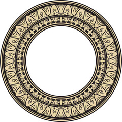 Vector ancient gold and black Egyptian round ornament. Endless national ethnic border, frame, ring.
