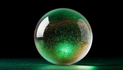 ガラス玉、砂金のアクセント、黒い背景画像、スタイリッシュ、緑のイルミネーション Generated by AI