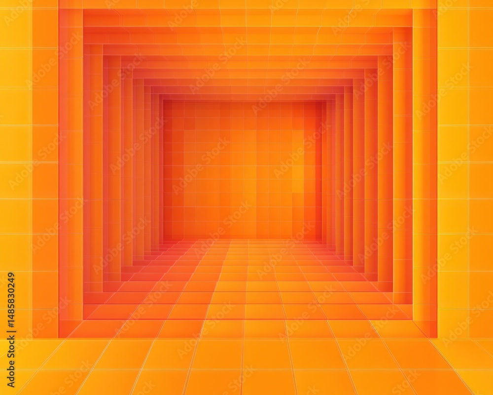 Aufkleber bright orange tiled abstract geometric tunnel with a sense of depth and symmetrical framing creating