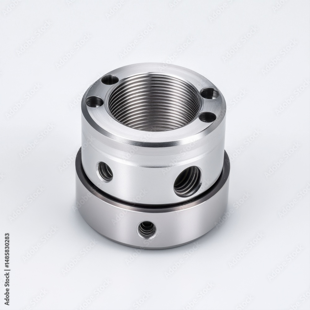 Poster precision machined metal component with threaded design and smooth finish