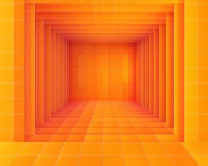 Bright orange tiled abstract geometric tunnel with a sense of depth and symmetrical framing creating a dynamic and immersive visual experience