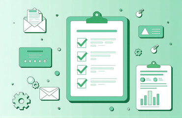 green selections flat design vector checklist notebook feature graphics documents charts emails