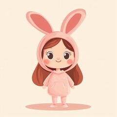 Young person in pink bunny costume illustration