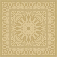 Vector golden classic Greek square ornament. Rectangle of Ancient Greece and Roman Empire. Byzantine painting of walls, floors and ceilings. Decoration of European palaces.
