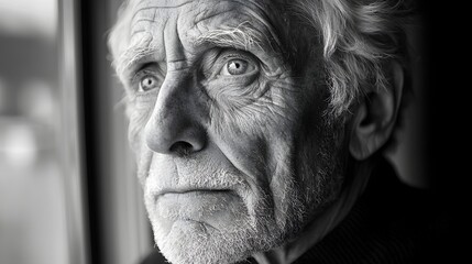 Obraz premium Pensive elderly man in a contemplative black and white portrait