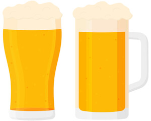 2 Pints of beer in a straight glass and mug type glass, Alcohol drink graphic element