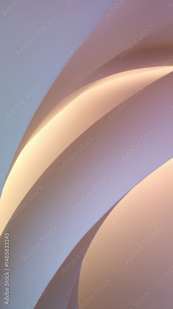 Poster Abstract light curves and smooth shadows create a soft, modern aesthetic in a clean and minimalistic interior space composition