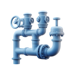 3D rendering showcasing a network of interconnected industrial pipes and valves, highlighting their complex design and technical components.